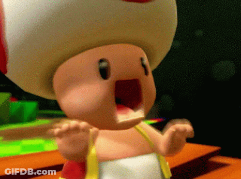 A Cartoon Toad With His Mouth Wide Open And A Red And White Hat GIF