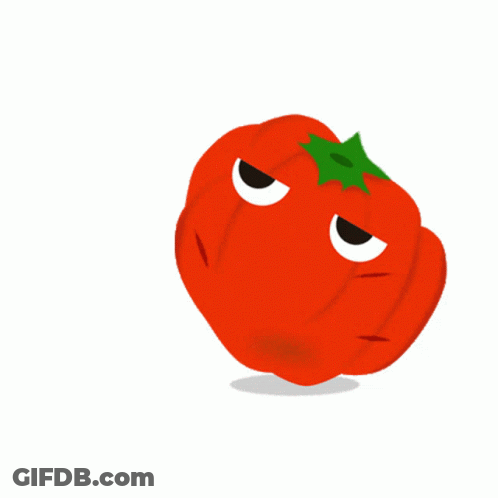 A Cartoon Tomato With A Green Leaf On Top GIF