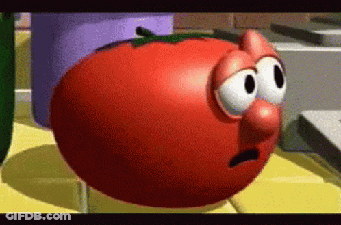 A Cartoon Tomato With Big Eyes And A Big Nose GIF