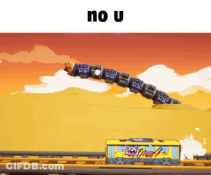 A Cartoon Train Is Going Down The Tracks With The Words No U Below It GIF