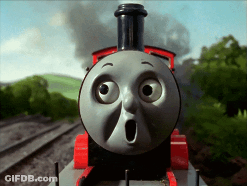 A Cartoon Train With A Surprised Look On His Face GIF