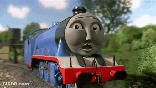 A Cartoon Train With The Number 1 On The Front GIF