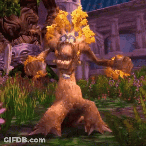 A Cartoon Tree With Yellow Leaves On It 'S Branches GIF
