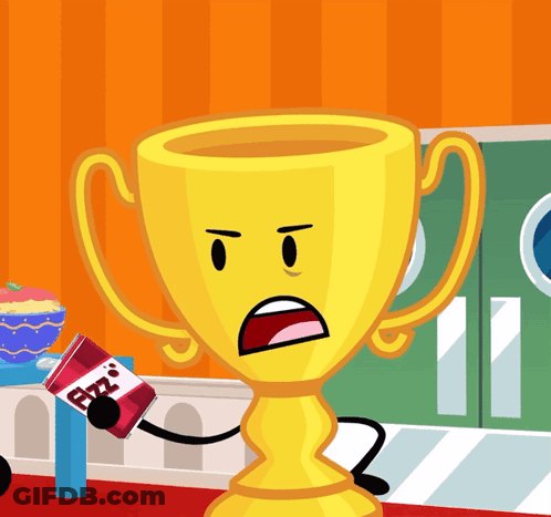 A Cartoon Trophy Is Holding A Can Of Ritz GIF