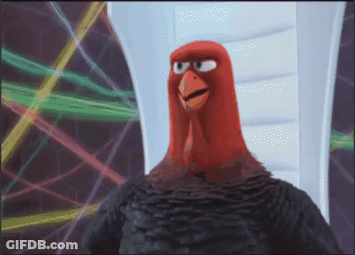 A Cartoon Turkey With A Red Head And A Black Body GIF