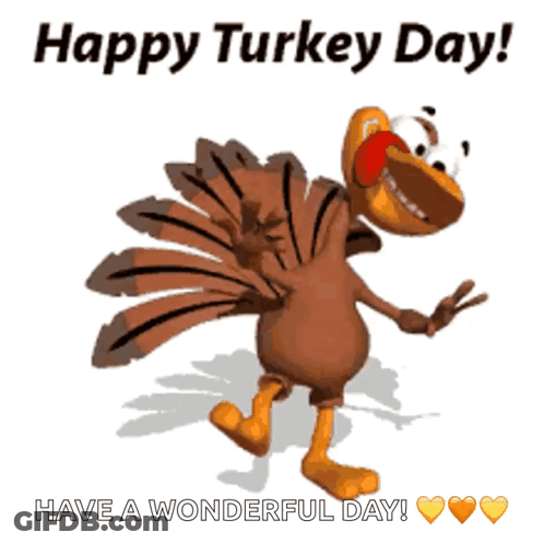 A Cartoon Turkey With The Words Happy Turkey Day Have A Wonderful Day Below It GIF