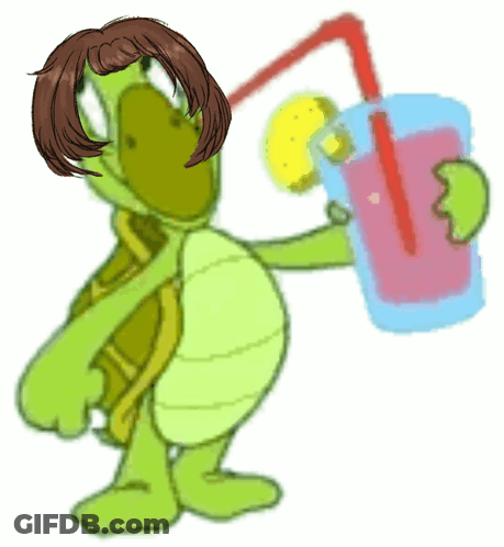 A Cartoon Turtle Is Holding A Glass With A Straw GIF