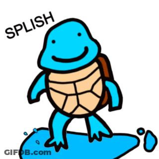 A Cartoon Turtle Is Standing In A Puddle With The Words Splish Above It GIF