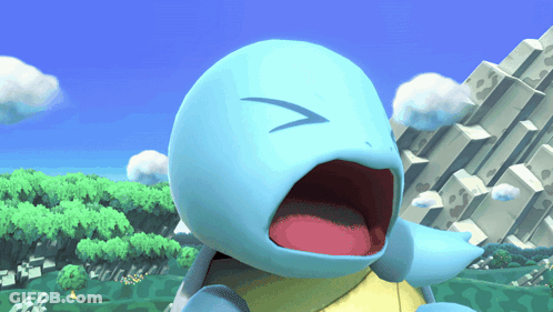 A Cartoon Turtle With Its Mouth Open And A Blue Sky Behind It GIF