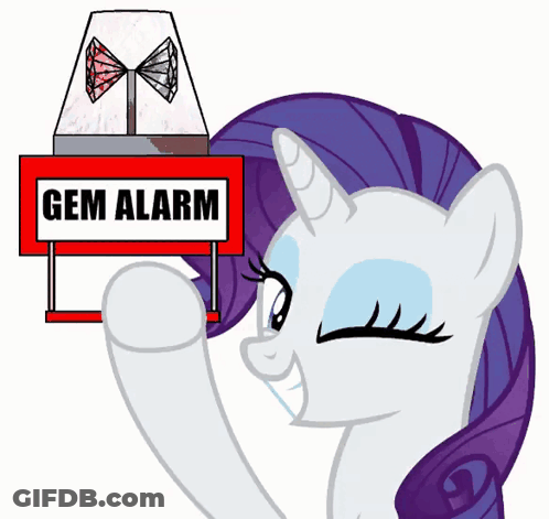 A Cartoon Unicorn Is Holding A Red Sign That Says Gem Alarm GIF