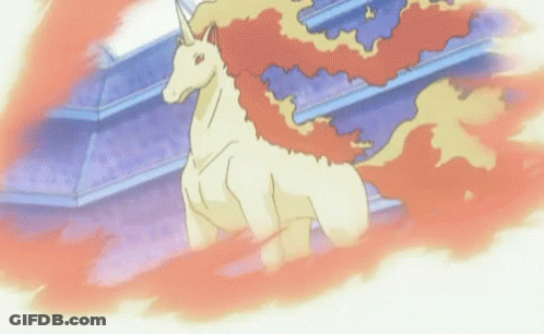 A Cartoon Unicorn Is Surrounded By Flames And Smoke GIF