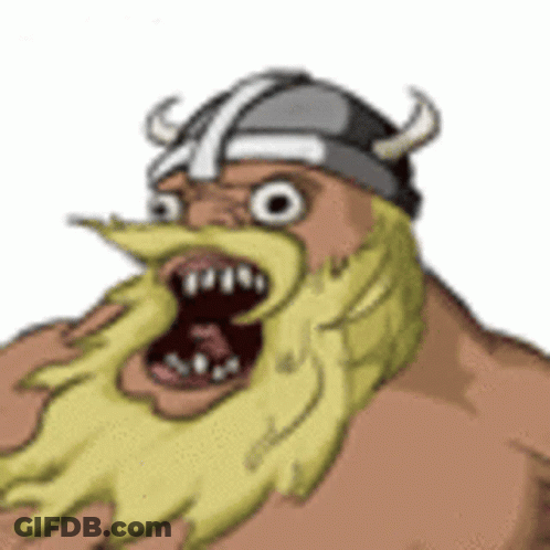 A Cartoon Viking With A Beard And Horned Helmet GIF