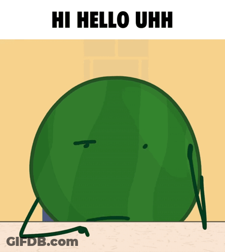 A Cartoon Watermelon Says Hi Hello Uhh In Front Of A Yellow Background GIF