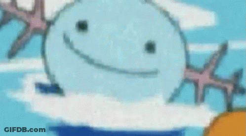 A Cartoon Whale With A Smile On Its Face Is Floating On Top Of A Body Of Water . GIF