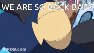 A Cartoon With The Words " We Are So Back Baby " On It GIF