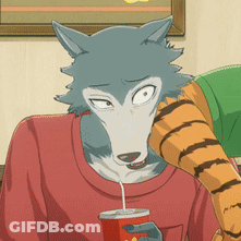 A Cartoon Wolf Is Drinking From A Red Cup With A Straw GIF