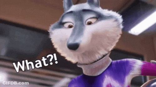 A Cartoon Wolf Is Standing In A Room And Says What ? GIF