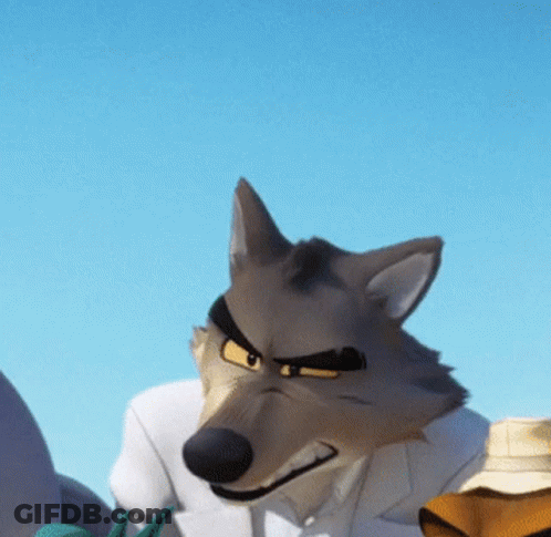 A Cartoon Wolf Is Wearing A White Coat And A Hat GIF