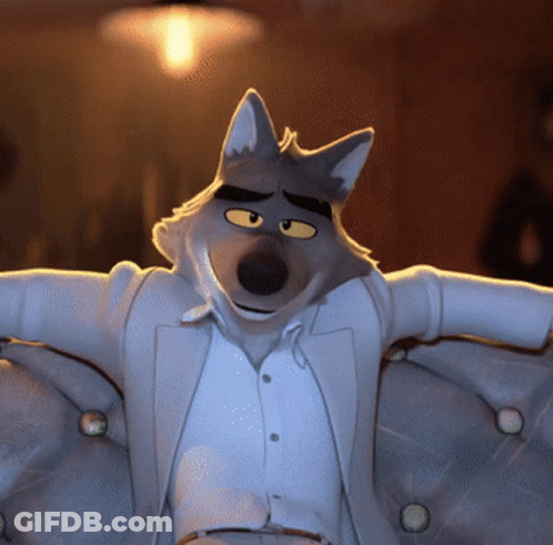 Cartoon Wolf In White Suit And Shirt GIF
