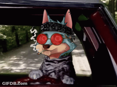 A Cartoon Wolf Wearing Sunglasses And A Bandana Is Smoking A Cigarette GIF