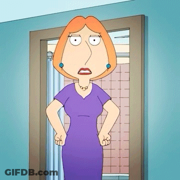 A Cartoon Woman In A Purple Dress Is Standing In Front Of A Bathroom Door . GIF