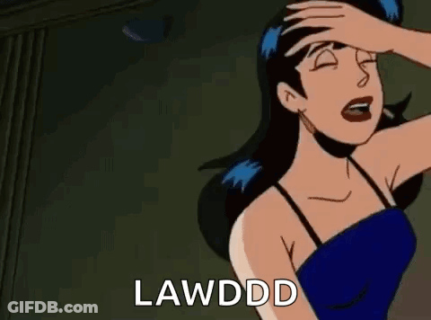 A Cartoon Woman Is Laying On The Floor With Her Mouth Open And The Words Lawddd Written On The Bottom . GIF