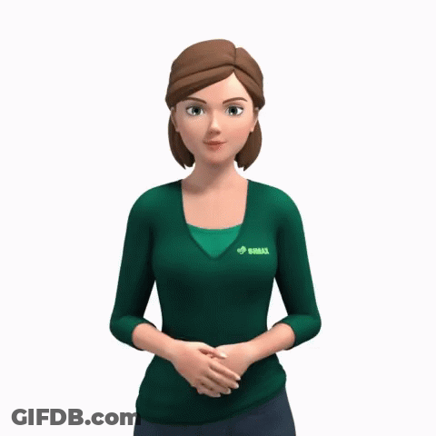 A Cartoon Woman Wearing A Green Shirt With The Word Simax On It GIF