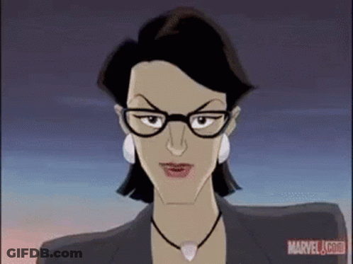 A Cartoon Woman Wearing Glasses And A Necklace Is Looking At The Camera . GIF