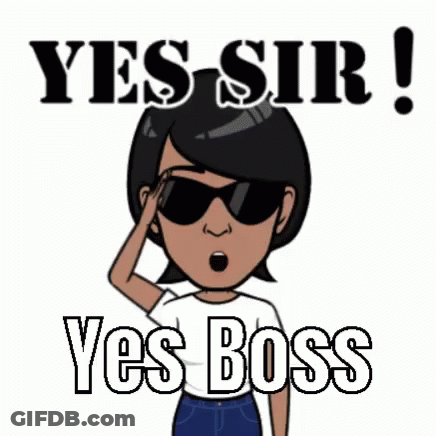 A Cartoon Woman Wearing Sunglasses And A White Shirt Says Yes Sir ! Yes Boss . GIF