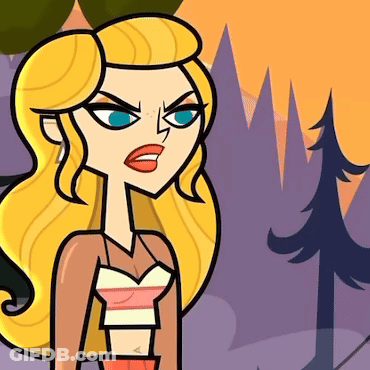 A Cartoon Woman With Blonde Hair And Blue Eyes Stands In Front Of Trees GIF