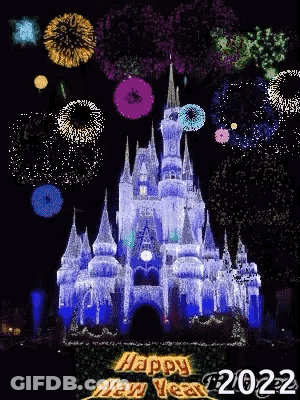 A Castle Is Lit Up With Fireworks And Says Happy New Year GIF
