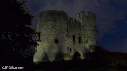 A Castle With The Words Castle Of Evil On It GIF