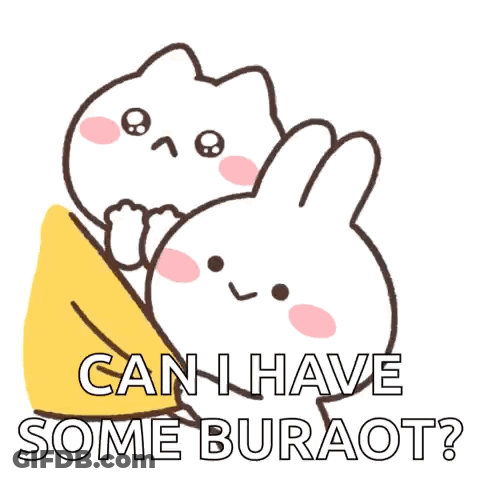 A Cat And A Rabbit Are Hugging Each Other And The Cat Is Saying Can I Have Some Buraot GIF