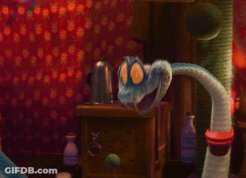 A Cat And A Snake Standing Next To Each Other GIF