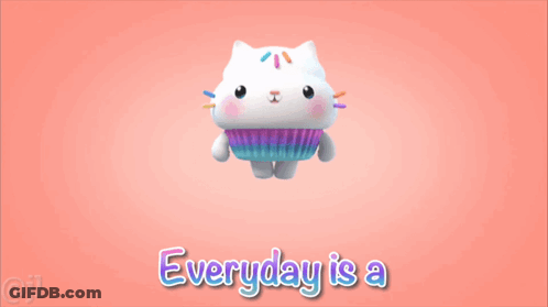A Cat Cupcake With The Words " Everyday Is A " On The Bottom GIF