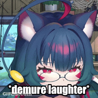 A Cat Girl With Glasses Says " Demure Laughter " On Her Face GIF