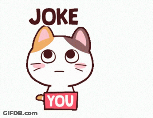 A Cat Holding A Sign That Says " Joke You " GIF