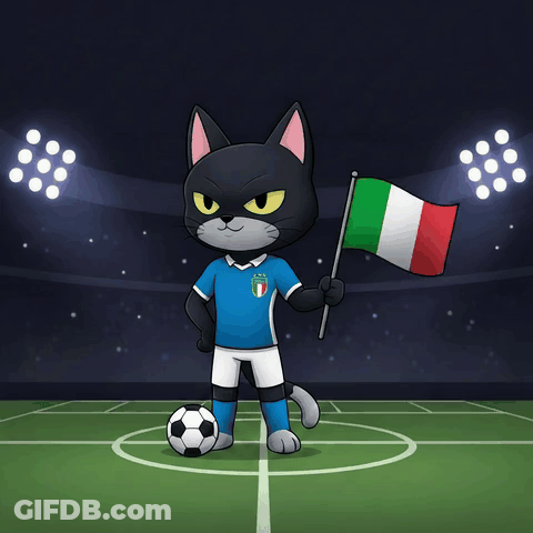 A Cat In A Soccer Uniform Holds An Italian Flag GIF