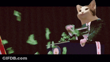A Cat In A Suit And Tie Is Standing At A Podium GIF