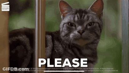 A Cat Is Behind A Sign That Says " Please " GIF