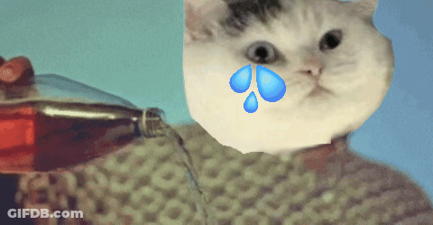 A Cat Is Crying While Holding A Bottle Of Soda GIF
