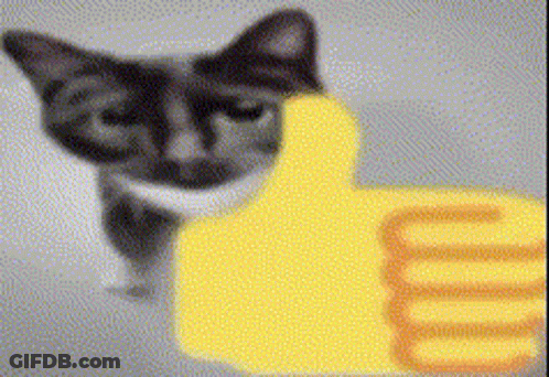 A Cat Is Giving A Thumbs Up Next To A Yellow Hand GIF