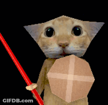 A Cat Is Holding A Red Sword And A Shield GIF