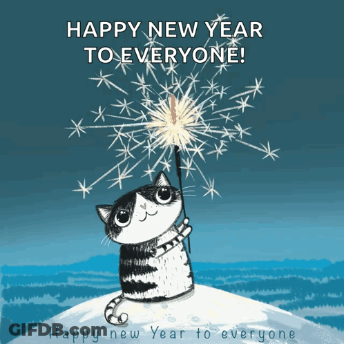 Cat Holding Sparkler Happy New Year GIF