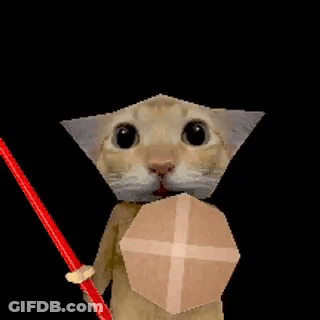 A Cat Is Holding A Sword And A Shield . GIF
