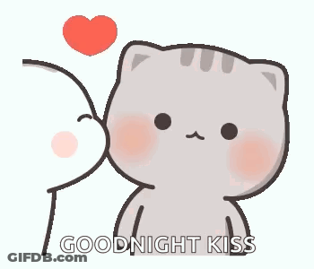 A Cat Is Kissing Another Cat On The Cheek With A Heart In The Background . GIF