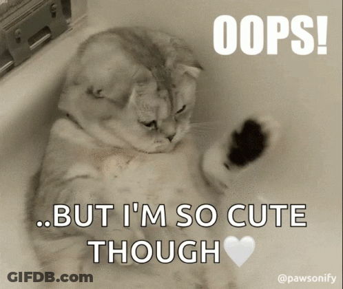 A Cat Is Laying In A Bathtub With A Caption That Says Oops But I 'M So Cute Though GIF