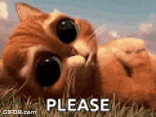 A Cat Is Laying In The Grass With The Word Please Written On It . GIF