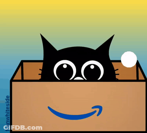A Cat Is Peeking Out Of A Box With An Amazon Logo GIF