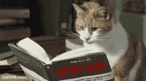 A Cat Is Reading A Book Called The Art Of Humpf Bar GIF
